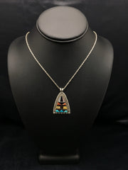 Turquoise Multi-Color Pendant Navajo Necklace | Sterling Silver | Authentic Native American Handmade | 4093