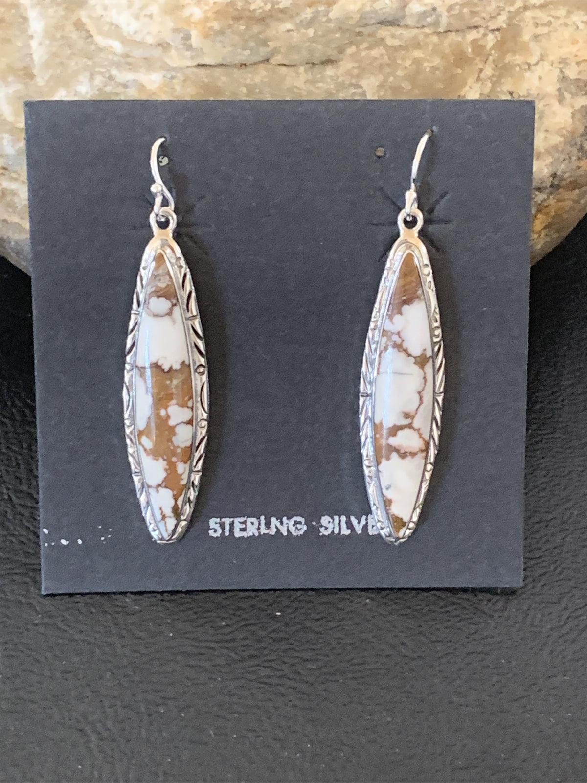 Native American Navajo Sterling Silver Wild Horse Turquoise Earrings 1378
