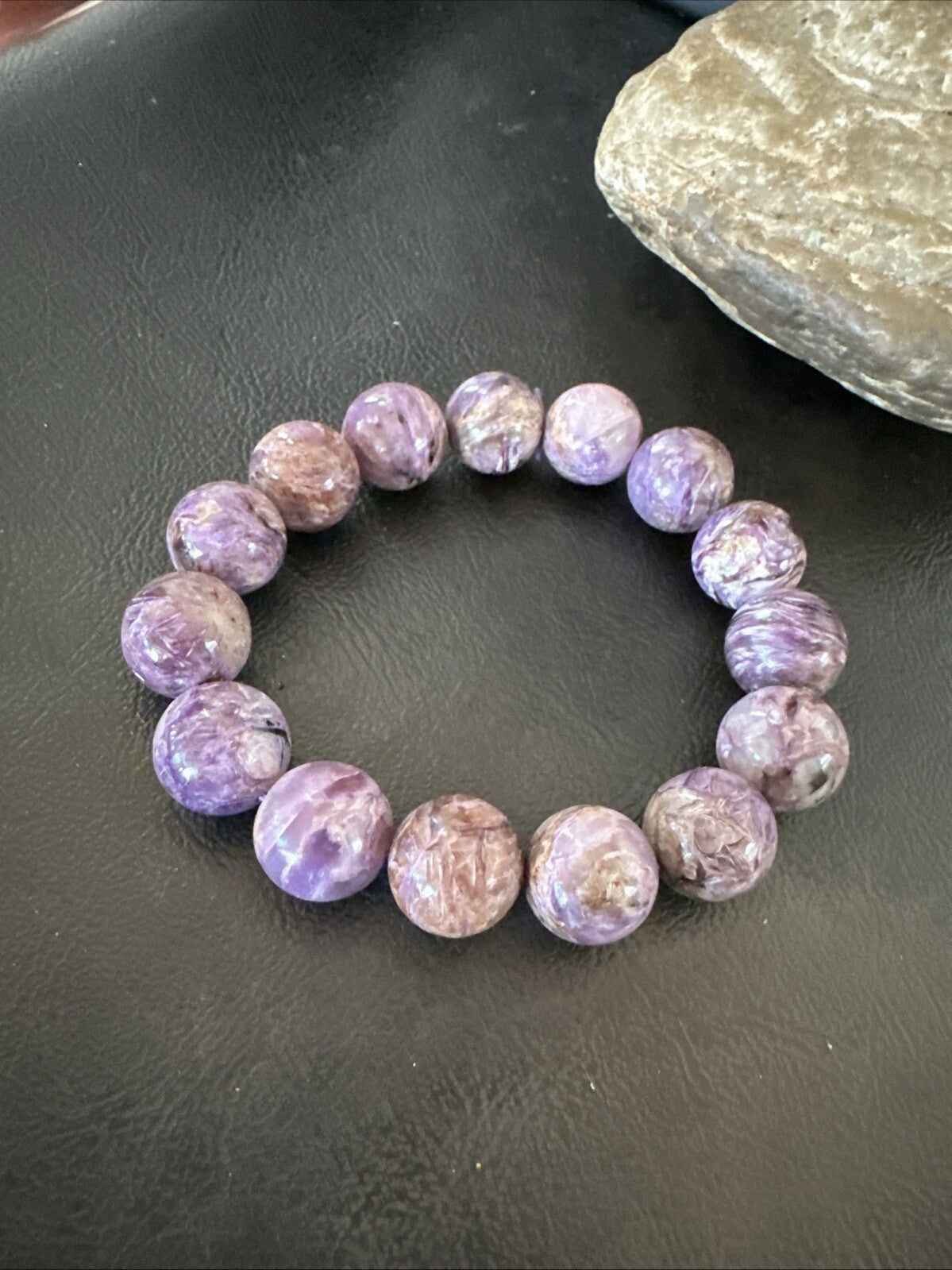 Native Purple Charoite 12mm Stretch Elastic Bracelet Adjustable 18870