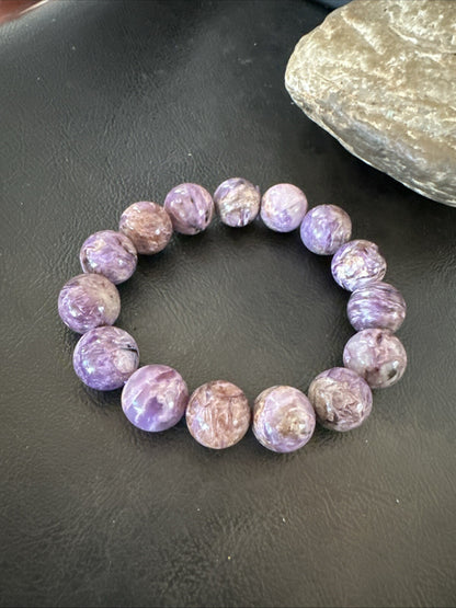 Native Purple Charoite 12mm Stretch Elastic Bracelet Adjustable 18870