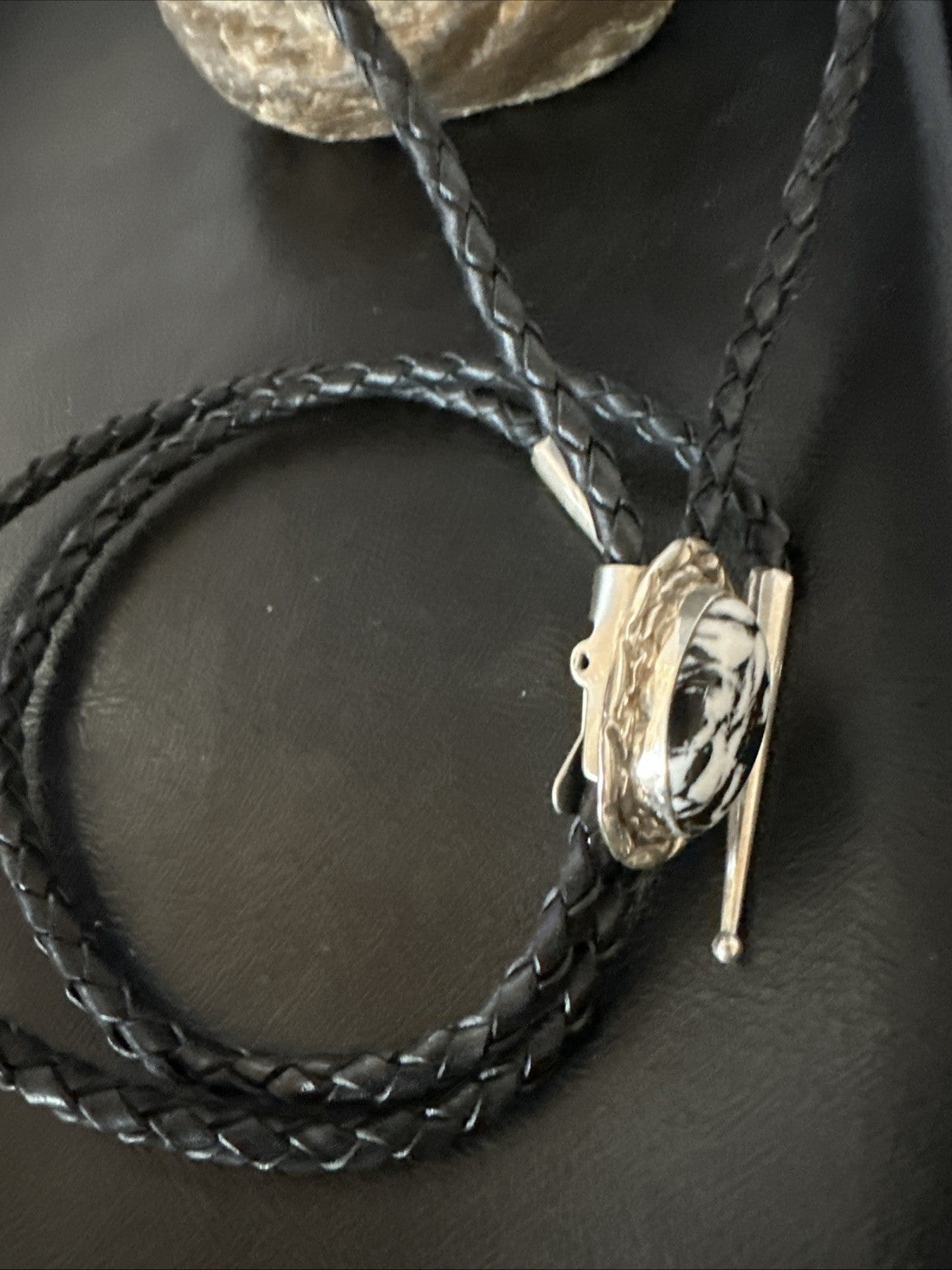 Mens BOLO TIE WHITE BUFFALO TURQUOISE Sterling Silver Navajo 1" 19121