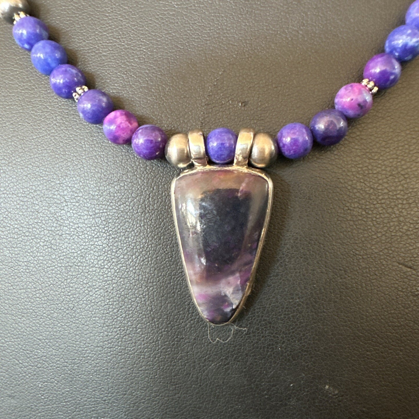 Purple Stone Pendant Navajo Pearls Sterling Silver Necklace 22” 18294
