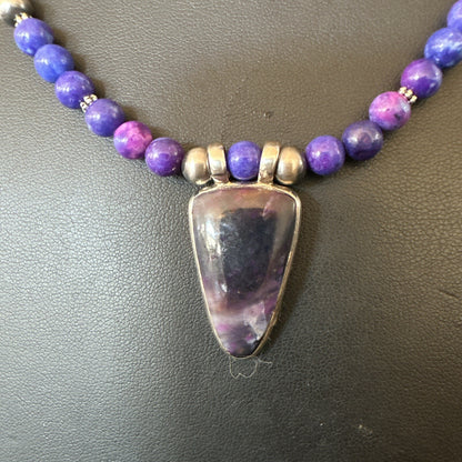 Purple Stone Pendant Navajo Pearls Sterling Silver Necklace 22” 18294