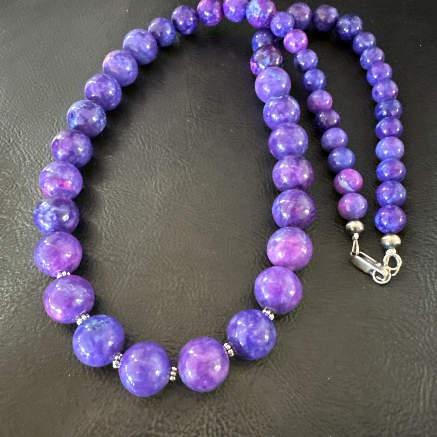 Royal  Purple Stone Graduated Bead Navajo Sterling Silver Necklace 21” 18076
