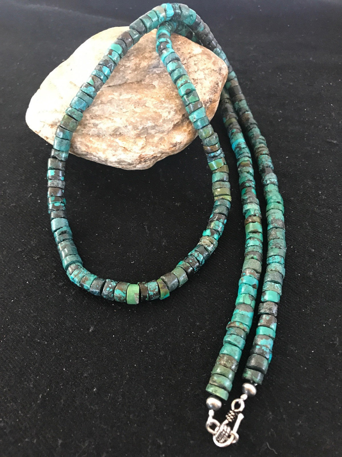 Native Turquoise Heishi Bead 7 mm Navajo Sterling Silver Necklace 3725