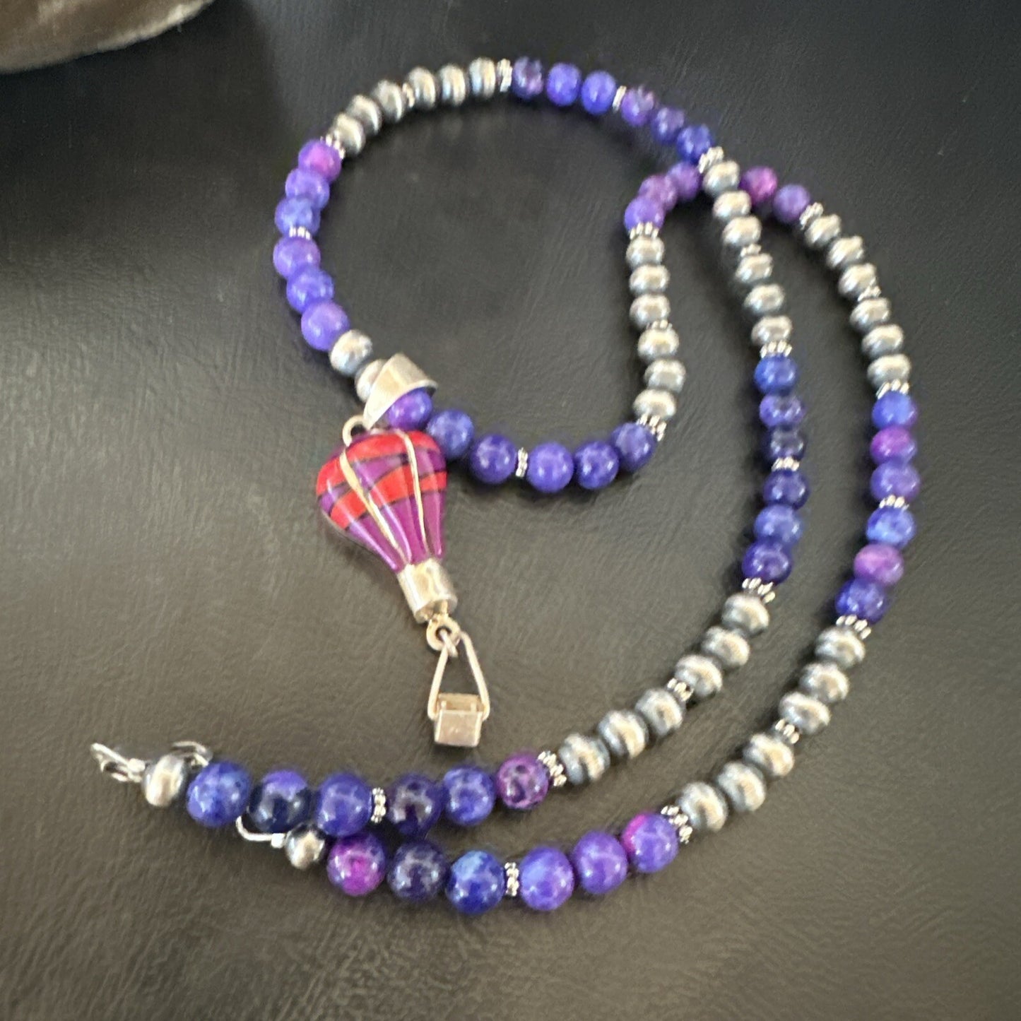 Balloon Red Coral Purple Pendant Navajo Sterling Silver Necklace 22" 18346