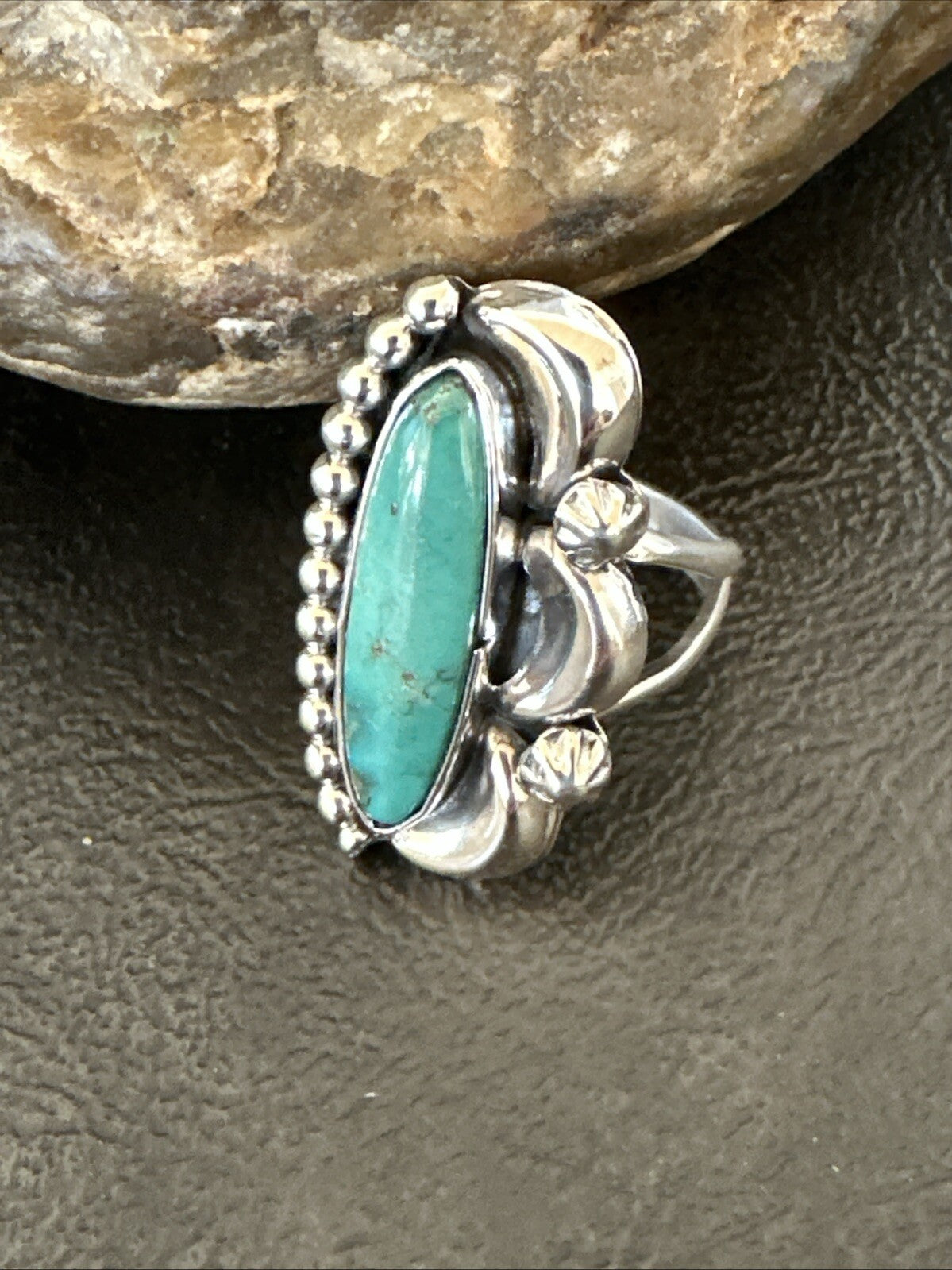 Blue Kingman Turquoise Native American Navajo Sterling Silver Ring Size 8 18633