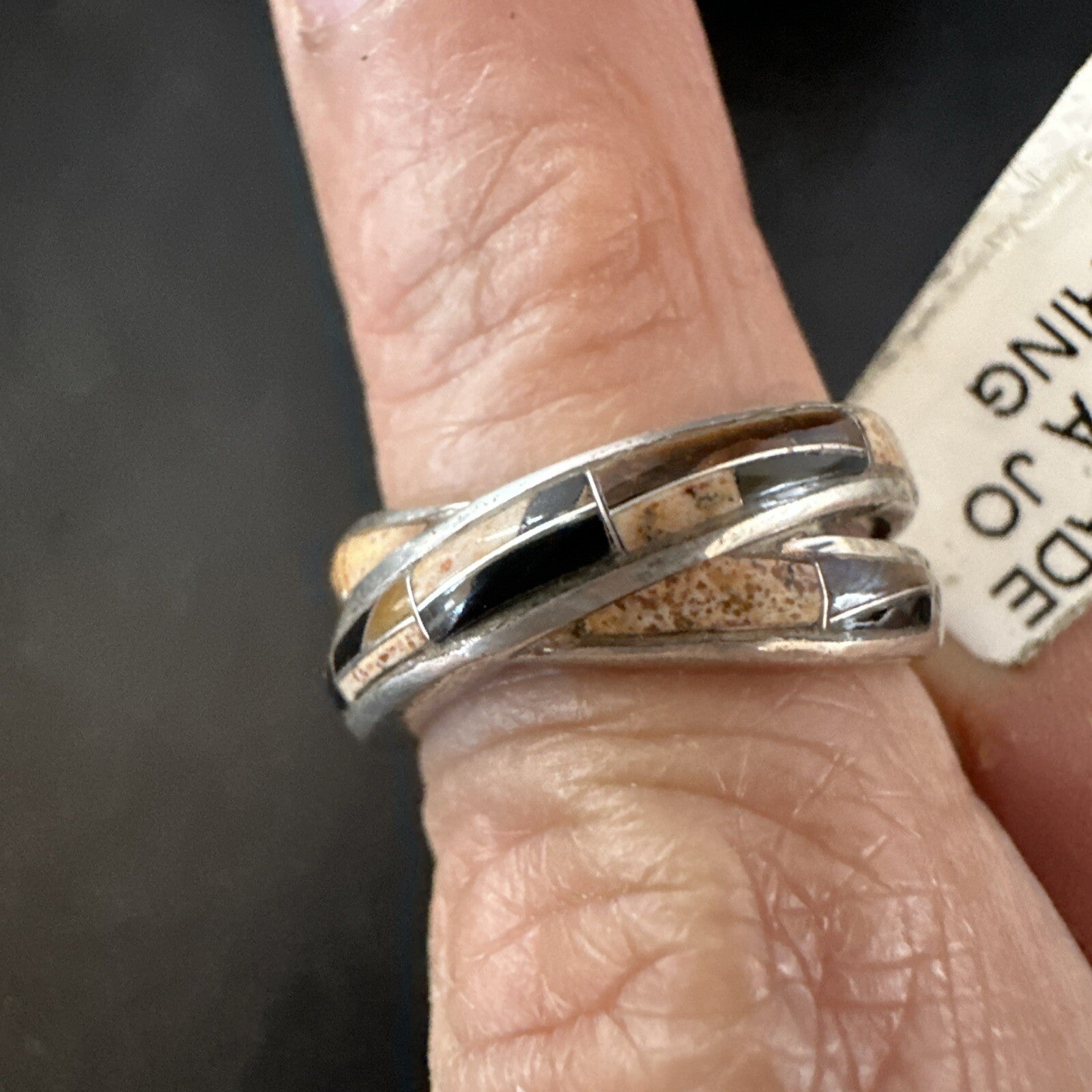 Navajo Black Onyx Tiger's Eye Inlay Sterling Ring Size 5.5 18702