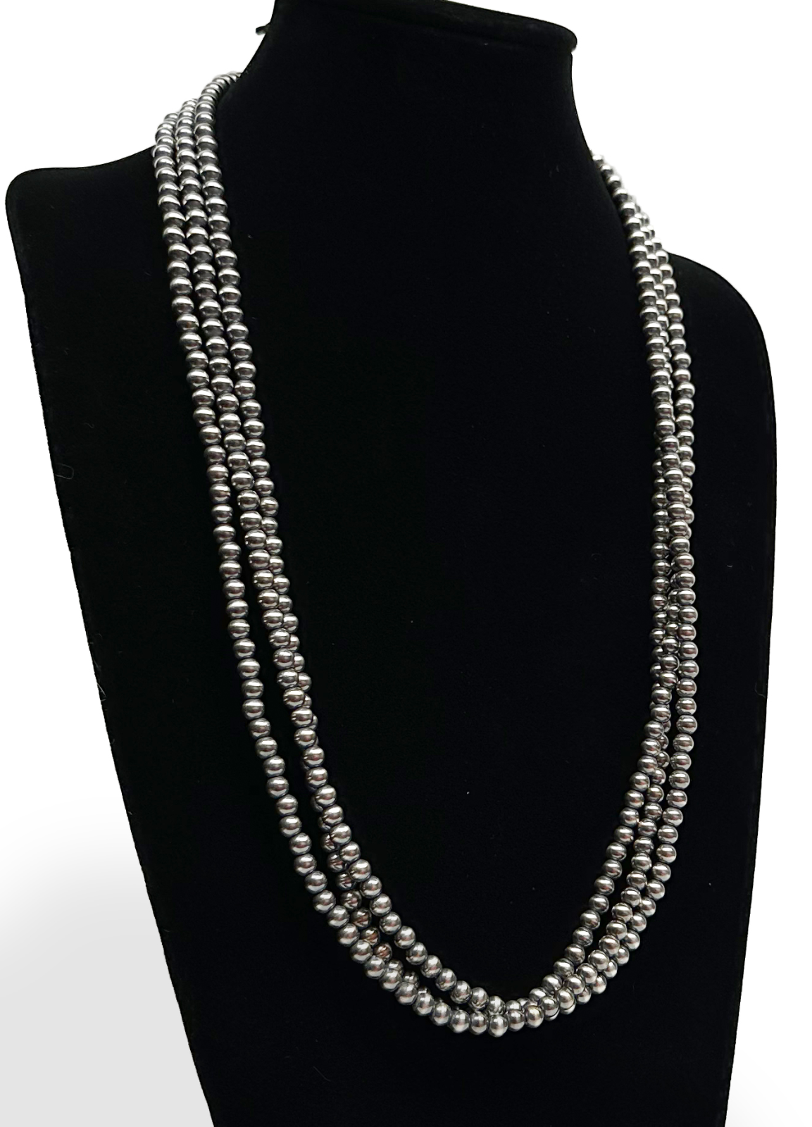 Native American 7mm Sterling Silver Navajo Pearls 72" Single Strand Necklace