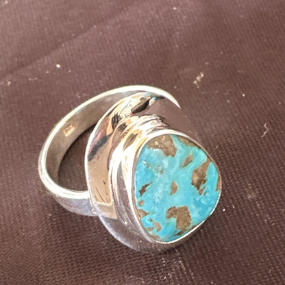 Southwestern Sterling Silver Blue Kingman Turquoise Ring Size 8 18520