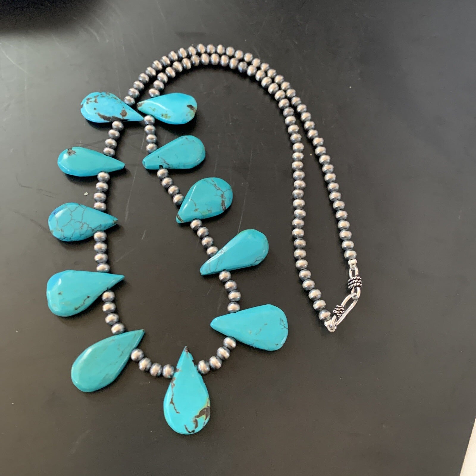 Blue Turquoise Navajo Pearls Sterling Silver Necklace 11480