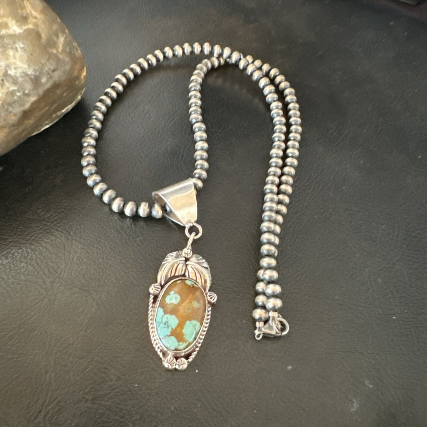 Men Women Blue Turquoise#8 Pendant Navajo Sterling Silver Necklace 19663