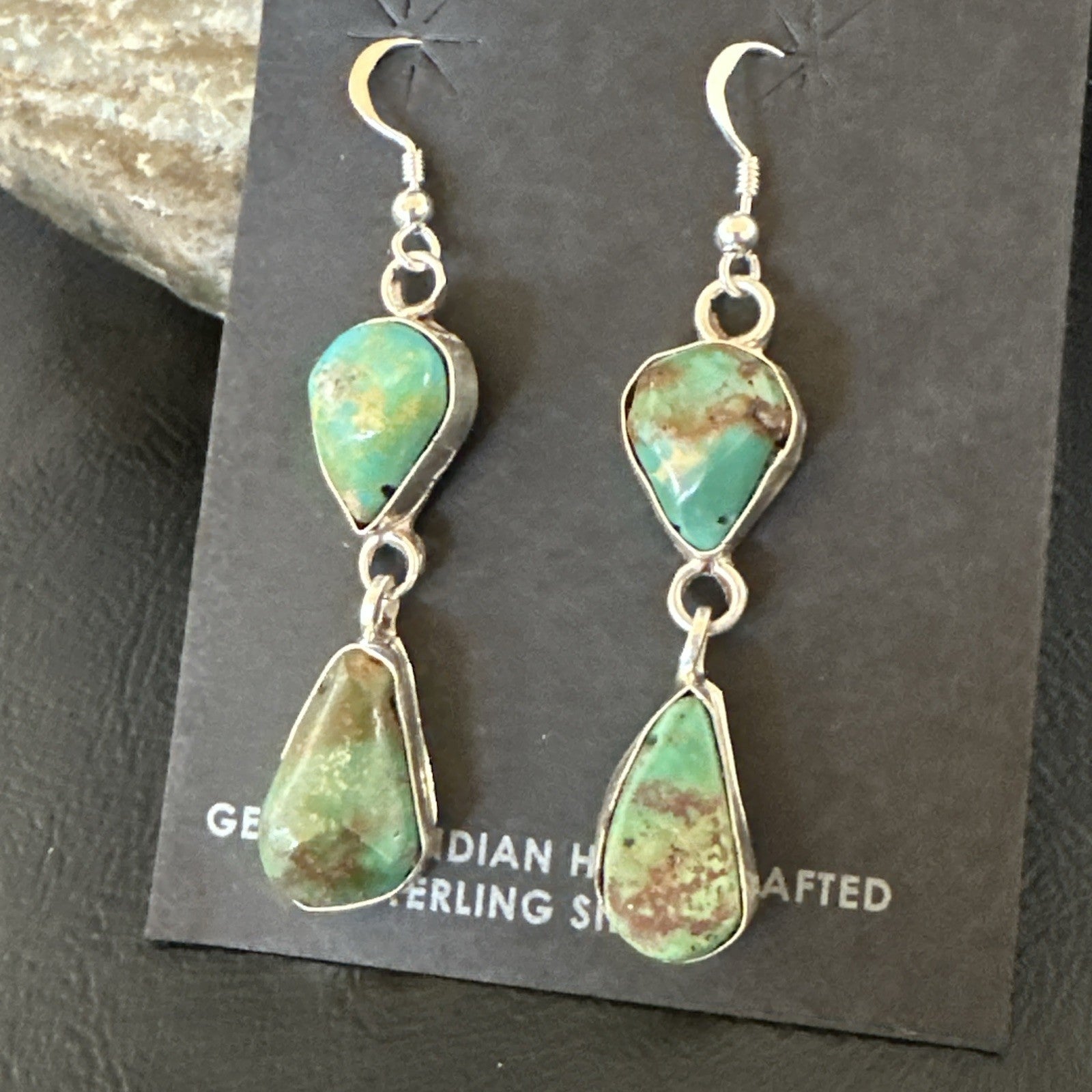 Green Royston Turquoise Navajo Sterling Silver Dangle Earrings 19415