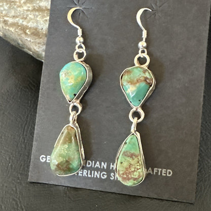 Green Royston Turquoise Navajo Sterling Silver Dangle Earrings 19415