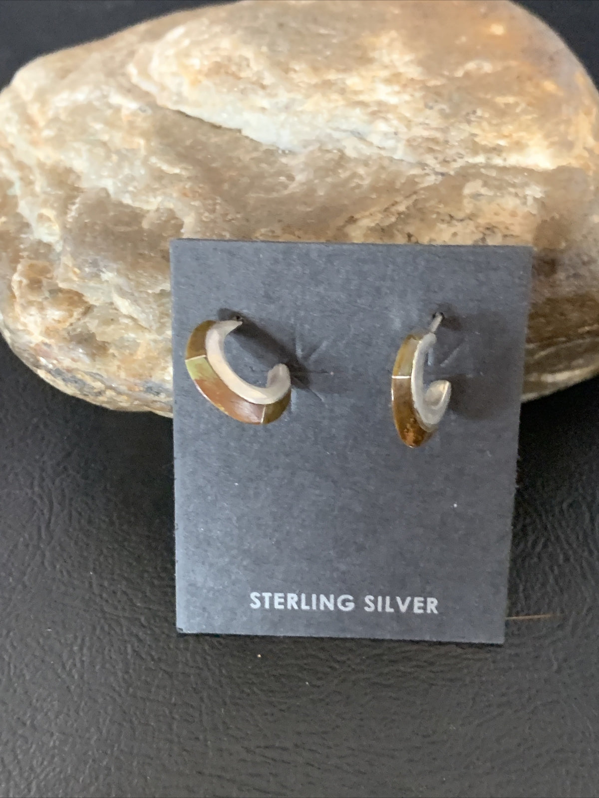 Pava Shell Minimalist Navajo Sterling Silver Inlay Earrings 13068