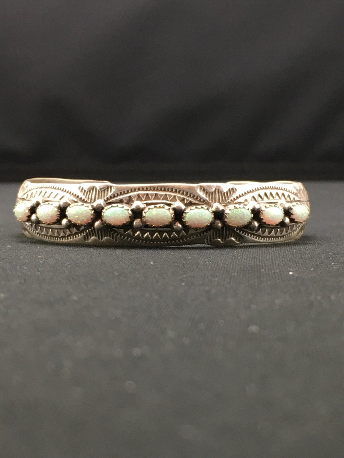 White Opal Navajo Sterling Silver Native American Cuff Bracelet 4734