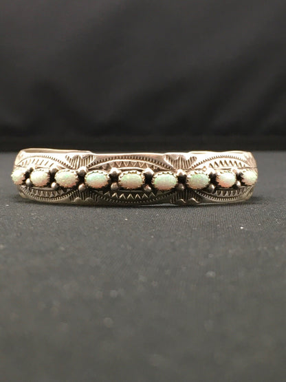 White Opal Navajo Sterling Silver Native American Cuff Bracelet 4734
