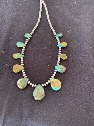 Navajo Pearls Necklace Sterling Silver & Royston Turquoise 483