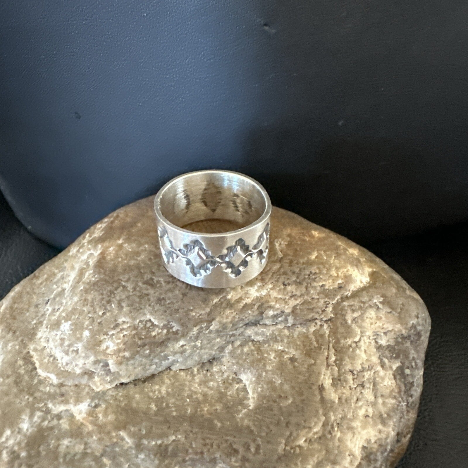 Mens Women Wedding Wide Band Navajo Stamped Sterling Silver Ring Size 9.5 17994