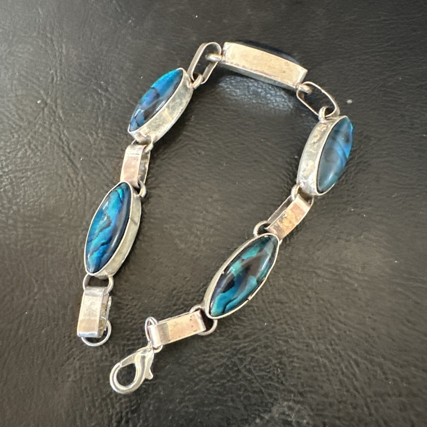 Women Old Pawn Blue Pava Shell Navajo Sterling Silver Link Bracelet 8” 19799