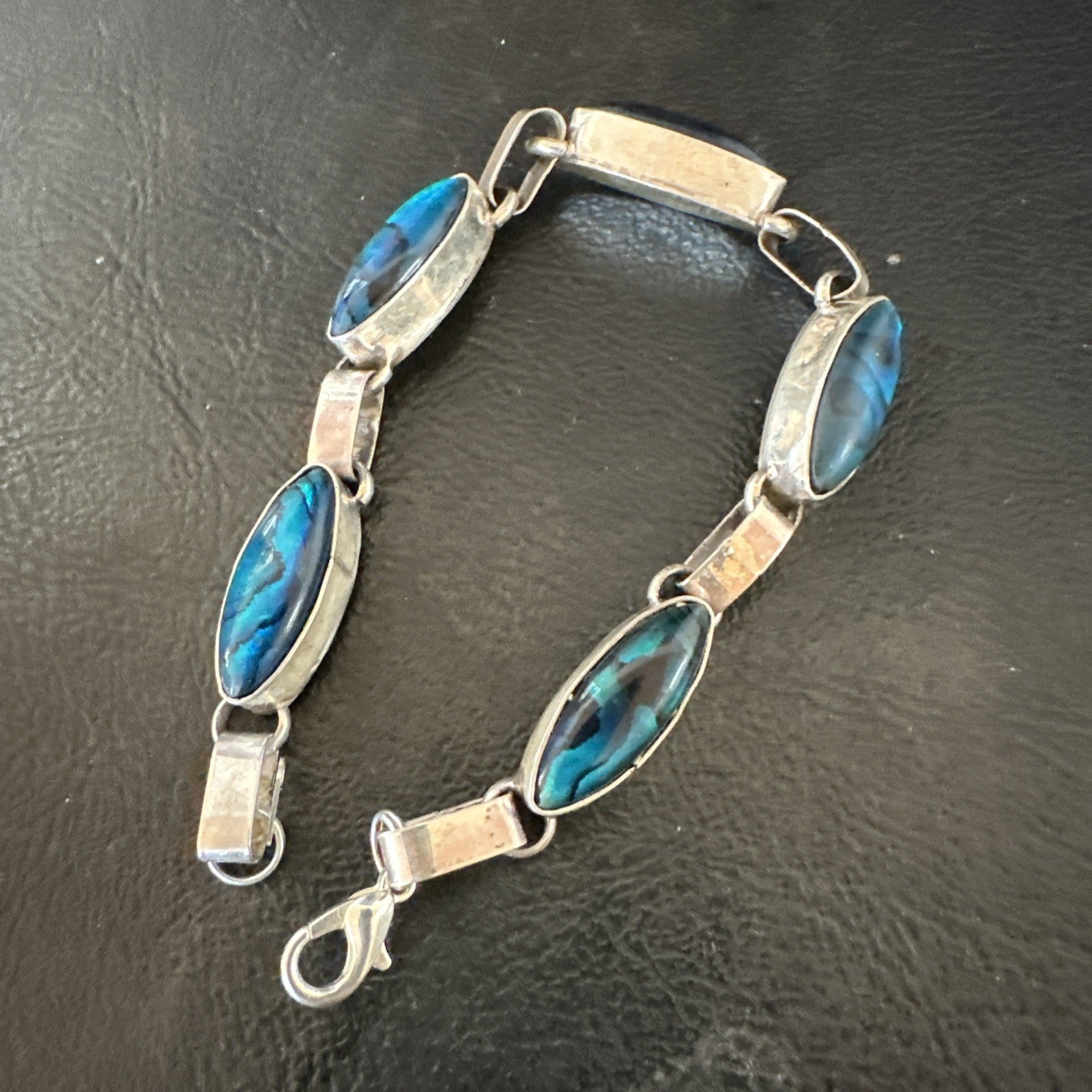 Women Old Pawn Blue Pava Shell Navajo Sterling Silver Link Bracelet 8” 19799