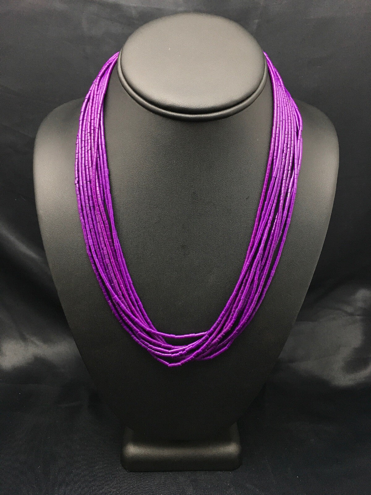 Navajo Stabilized Purple Stone 10S Sterling Silver Tube Heishi Necklace 19” 4195