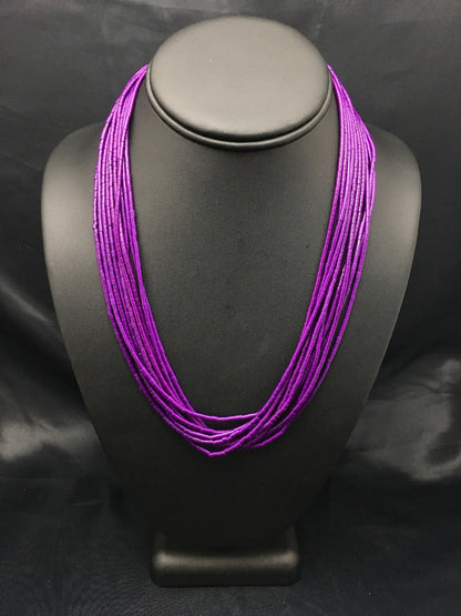 Navajo Stabilized Purple Stone 10S Sterling Silver Tube Heishi Necklace 19” 4195