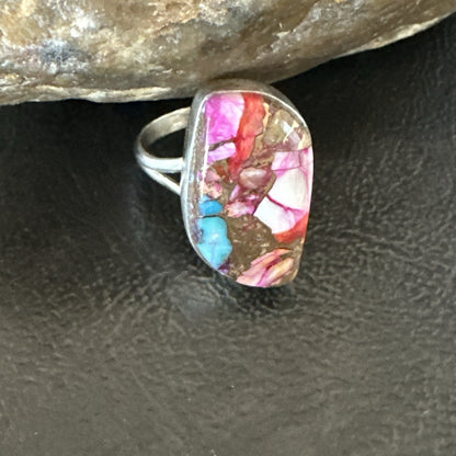 Blue Turquoise Spiny Oyster Navajo Sterling Silver Ring Size 8 18232