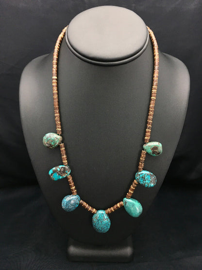 Spider Web Turquoise & Bone Bead Southwestern Sterling Silver Necklace 20" 02628