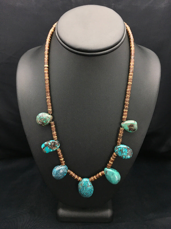 Spider Web Turquoise Bone Bead Southwestern Necklace 20" | Sterling Silver | Authentic Native American Handmade | 02628