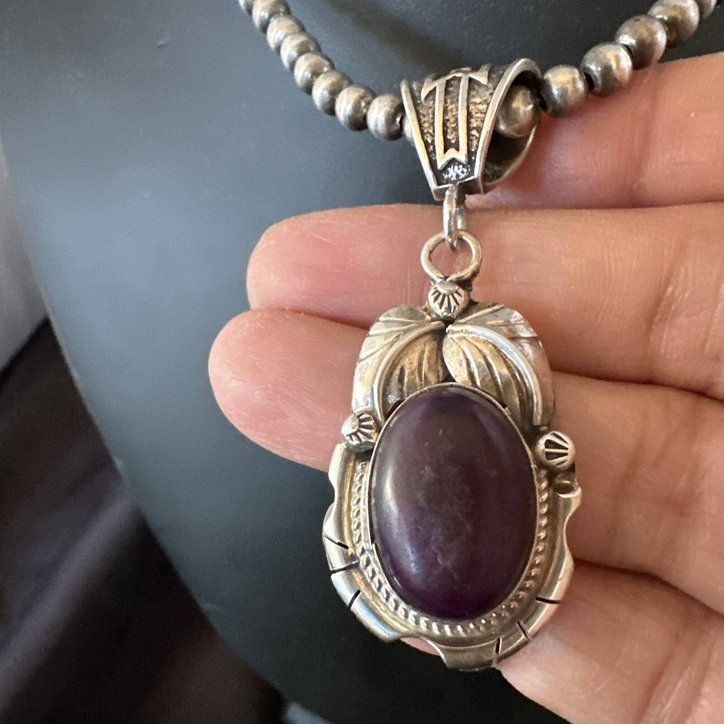 Purple Stone Pendant Navajo Pearls Sterling Silver Necklace 20” 18403