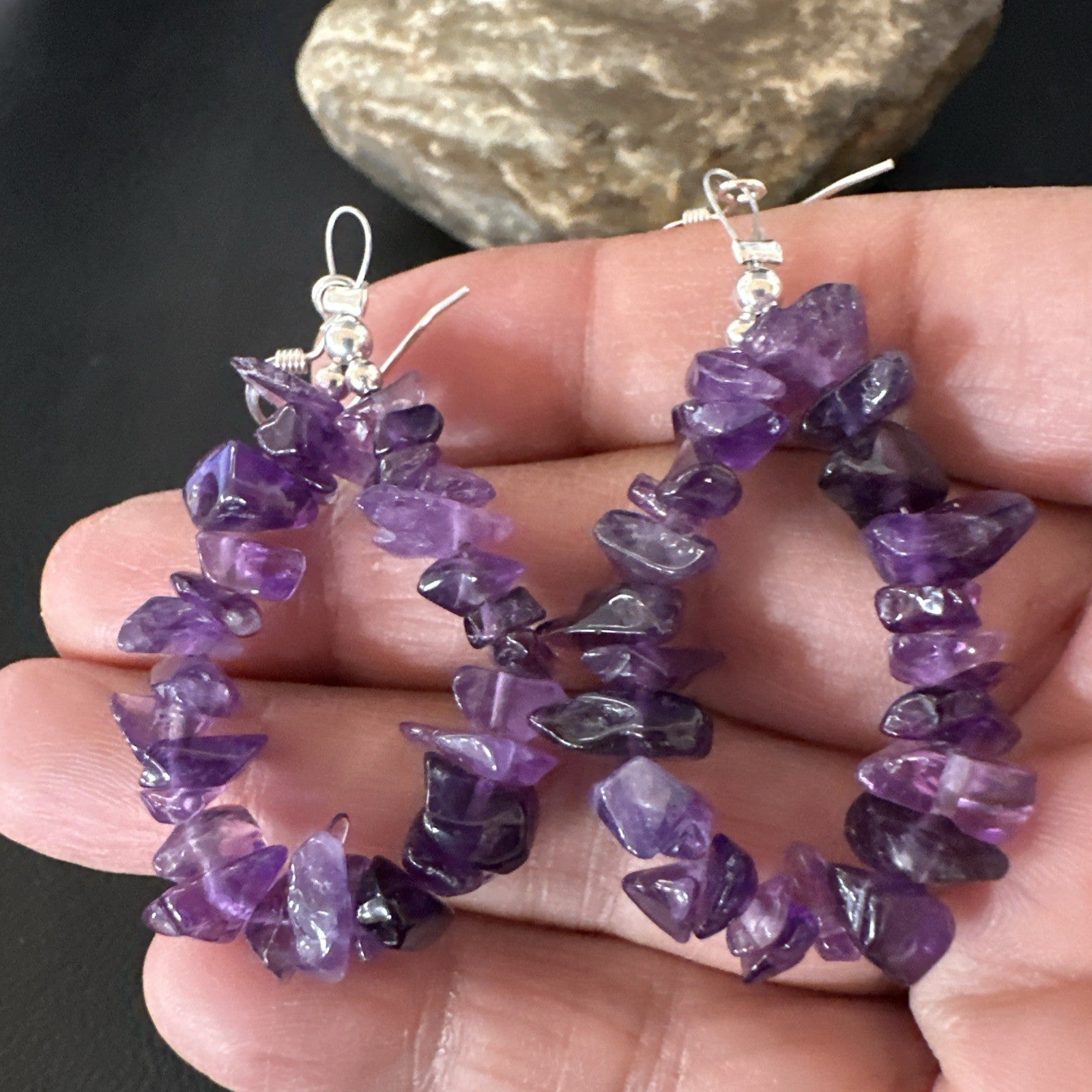Purple Amethyst Nugget Bead Sterling Silver 1" Earrings 19019