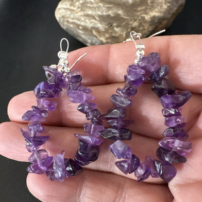 Purple Amethyst Nugget Bead Sterling Silver 1" Earrings 19019
