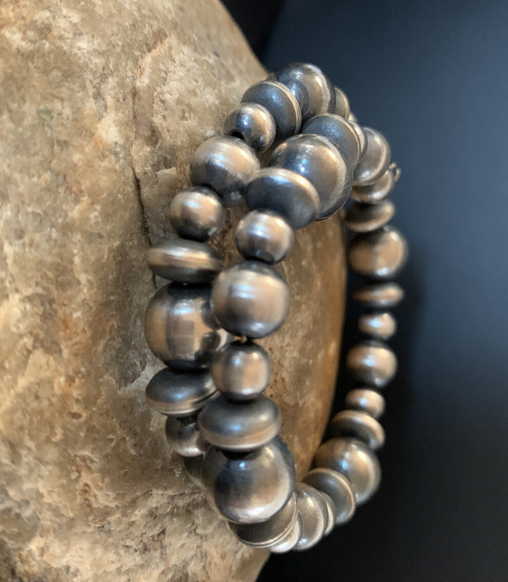 Navajo Pearls Sterling Silver Mixed Bead Stainless Wrap Bracelet 8" 11808