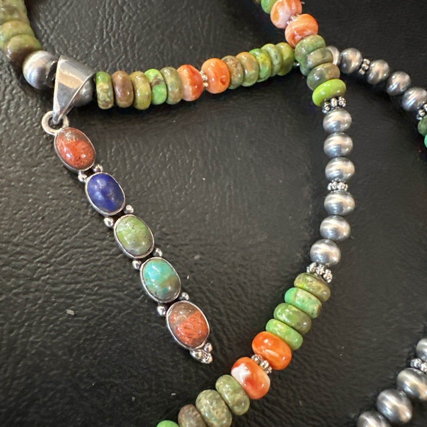 Feather Multicolor Turquoise Pendant Navajo Sterling Silver Necklace 18733