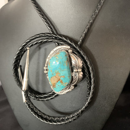 Native Mens Bolo Tie Blue Royston Turquoise Sterling Silver Navajo 14111N