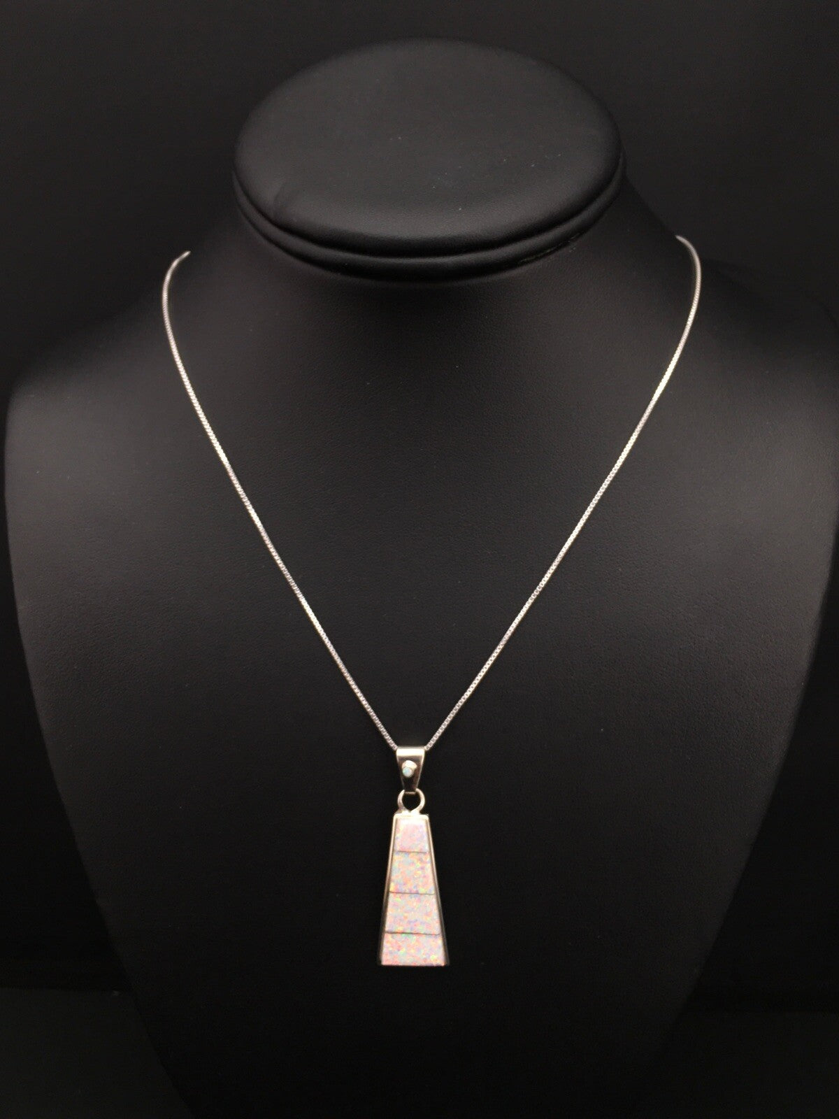 Opal Inlay Pendant Southwestern Sterling Silver Chain Necklace 04776