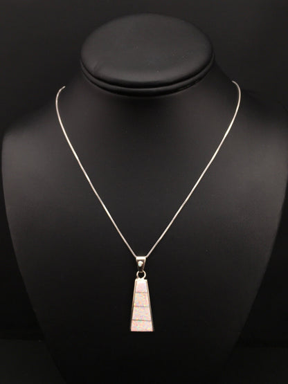 Opal Inlay Pendant Southwestern Sterling Silver Chain Necklace 04776