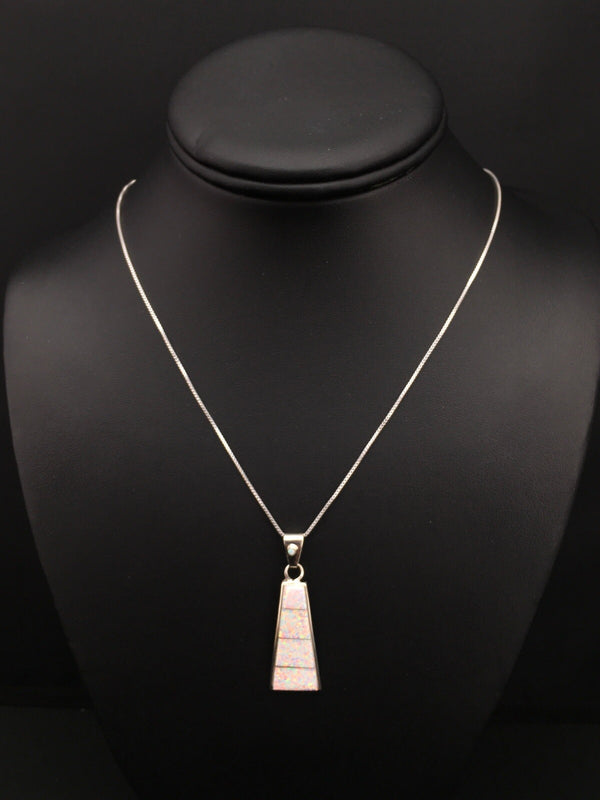 Opal Inlay Pendant Southwestern Chain Necklace | Sterling Silver | Authentic Native American Handmade | 04776