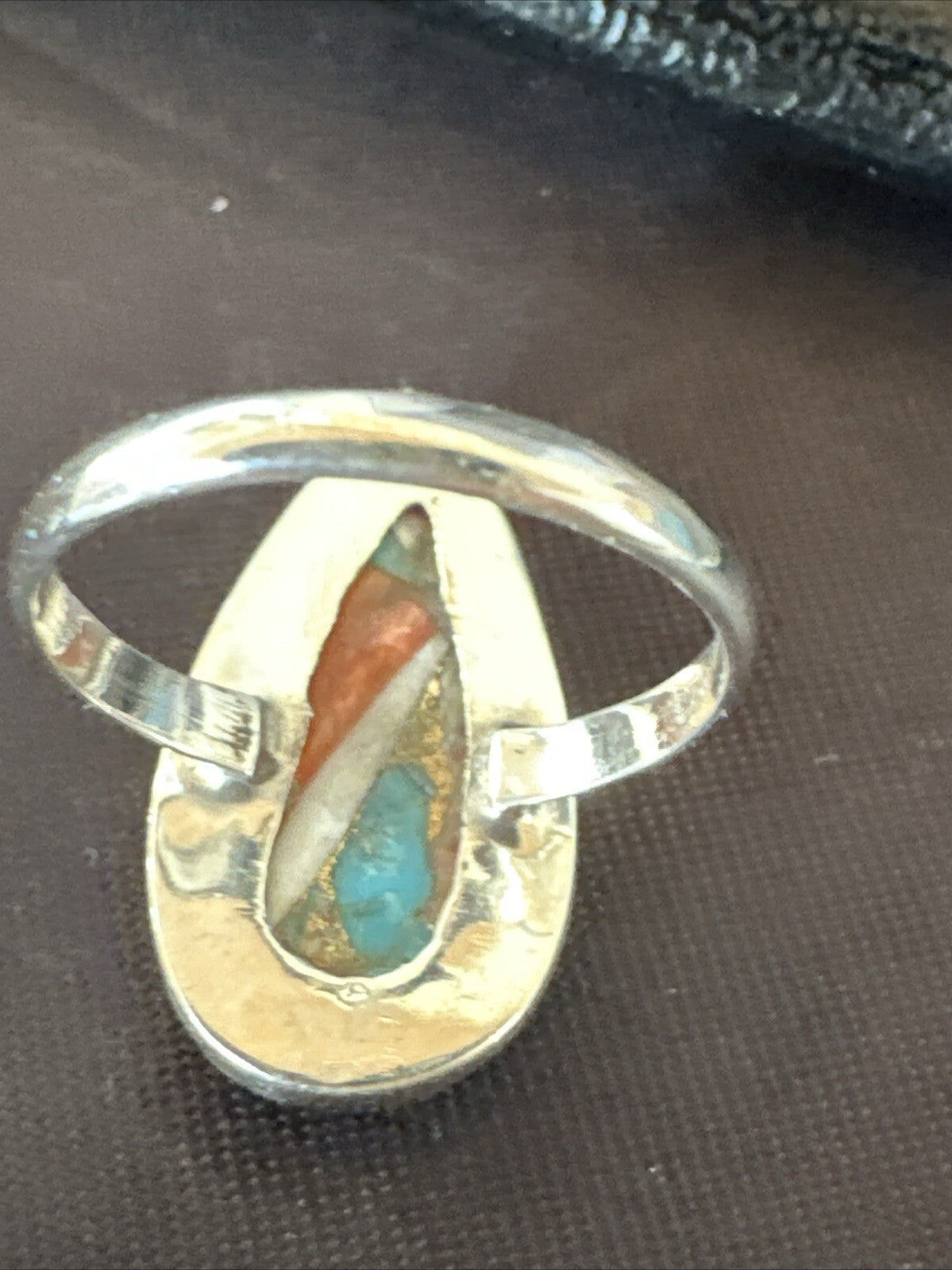 Blue Turquoise Spiny Oyster Southwestern Sterling Silver Ring Size 8 18435
