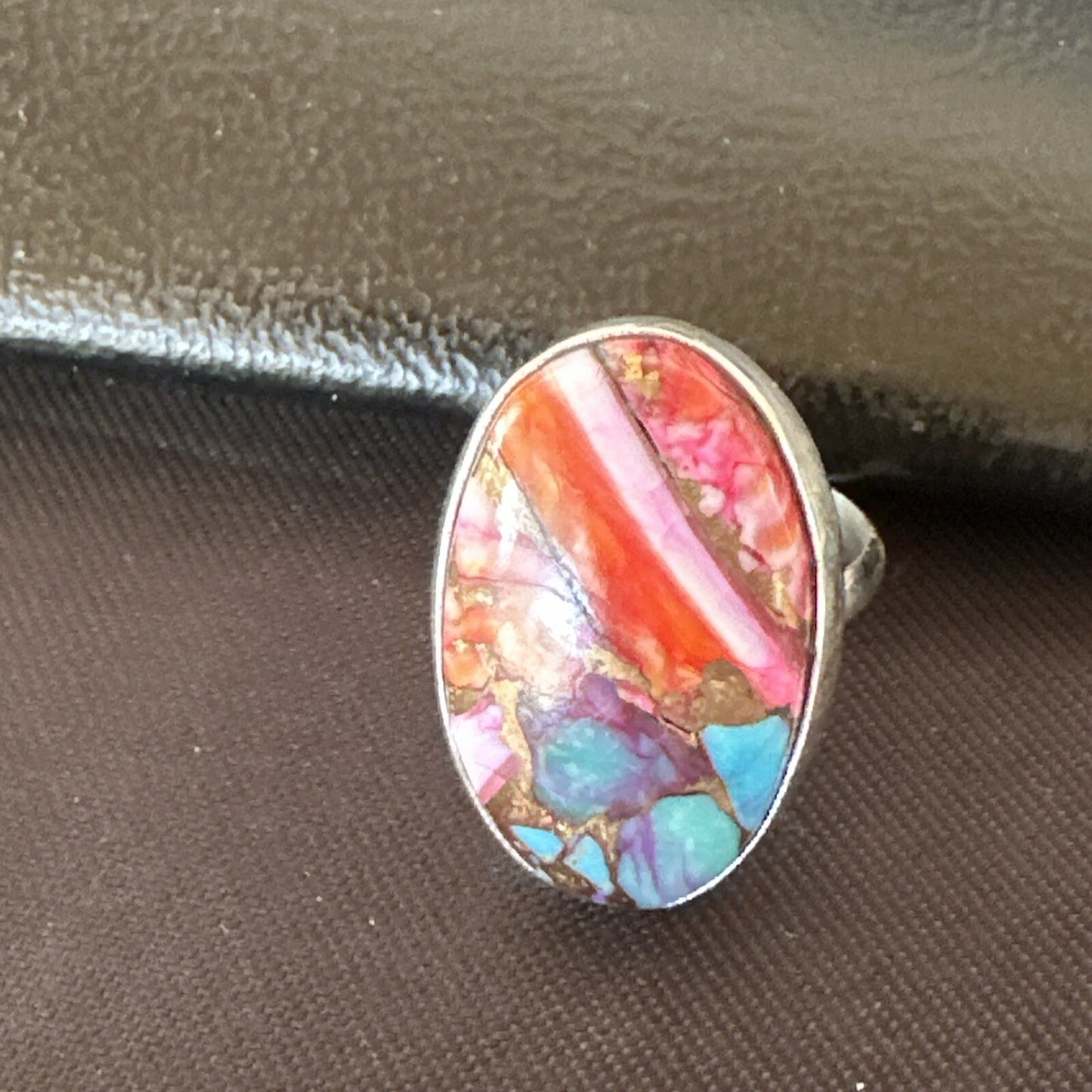 Blue Turquoise Spiny Oyster Southwestern Sterling Silver Ring Size 6 18475
