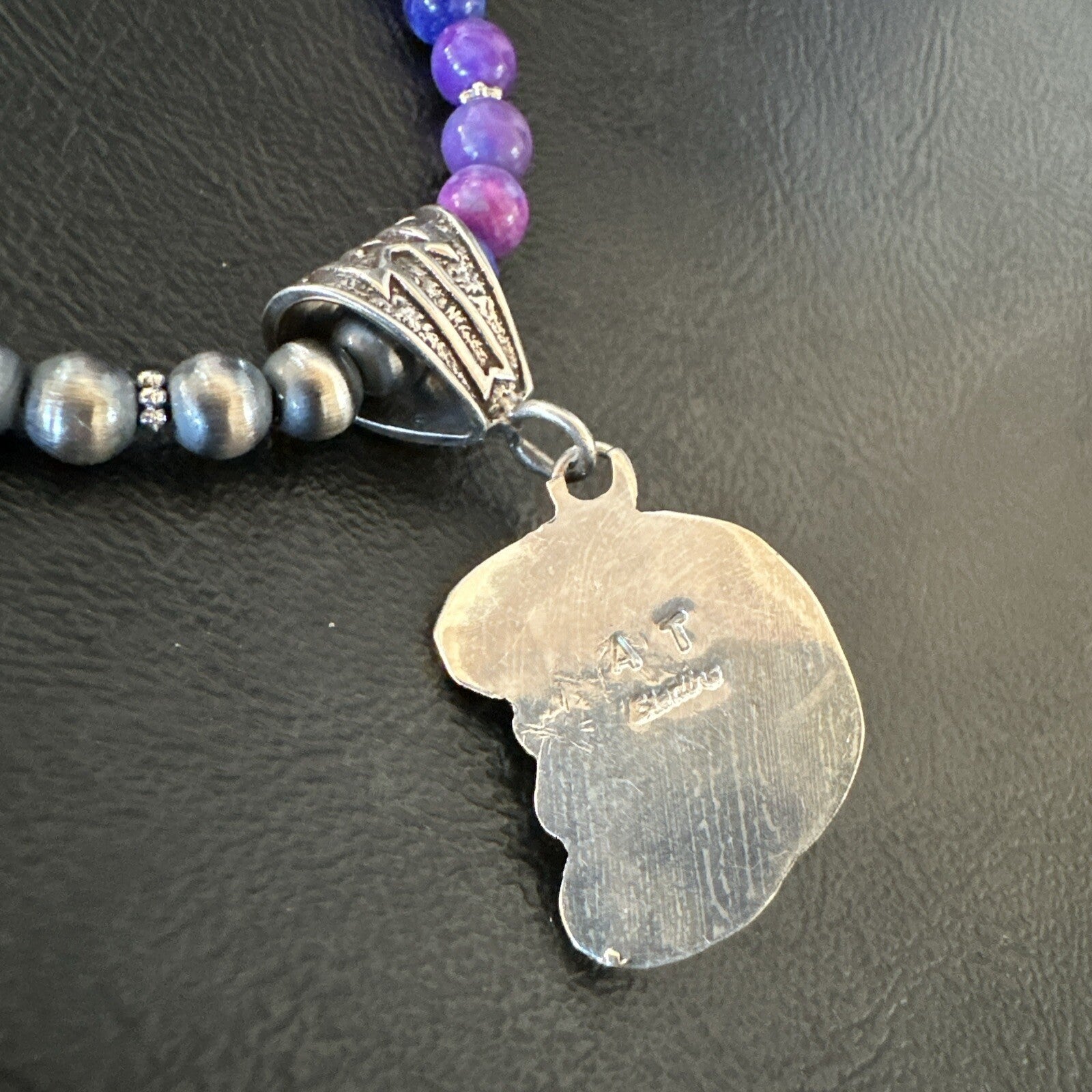 Purple Stone Pendant Navajo Pearls Sterling Silver Necklace 18389