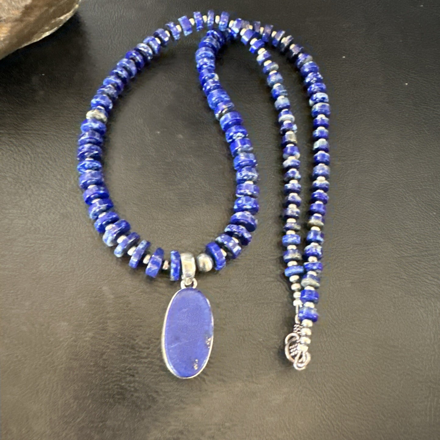 Mens Womens Blue Lapis Lazuli Navajo Sterling Silver Pendant Necklace 22” 18338