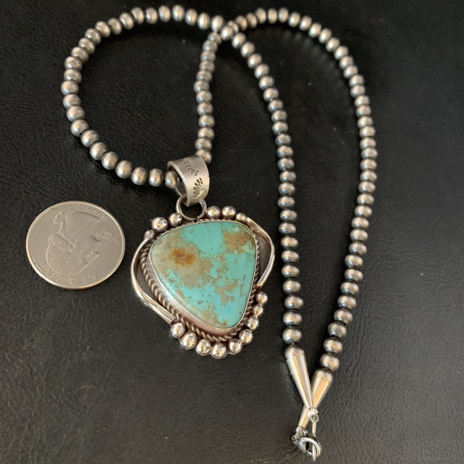 Mens Navajo Sterling Blue Turquoise#8 Necklace Pendant Nat American 13664N