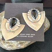 Old Pawn Black Onyx Navajo Earrings | Sterling Silver | Authentic Native American Handmade | 18114
