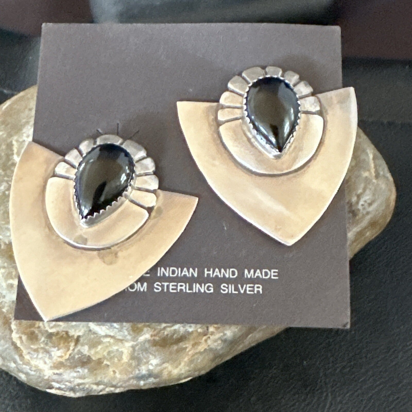 Old Pawn Black Onyx Navajo Sterling Silver Native American Earrings 18114