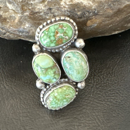 Navajo Sterling Silver Cluster Green Sonoran Gold Turquoise Ring Sz 11 18618