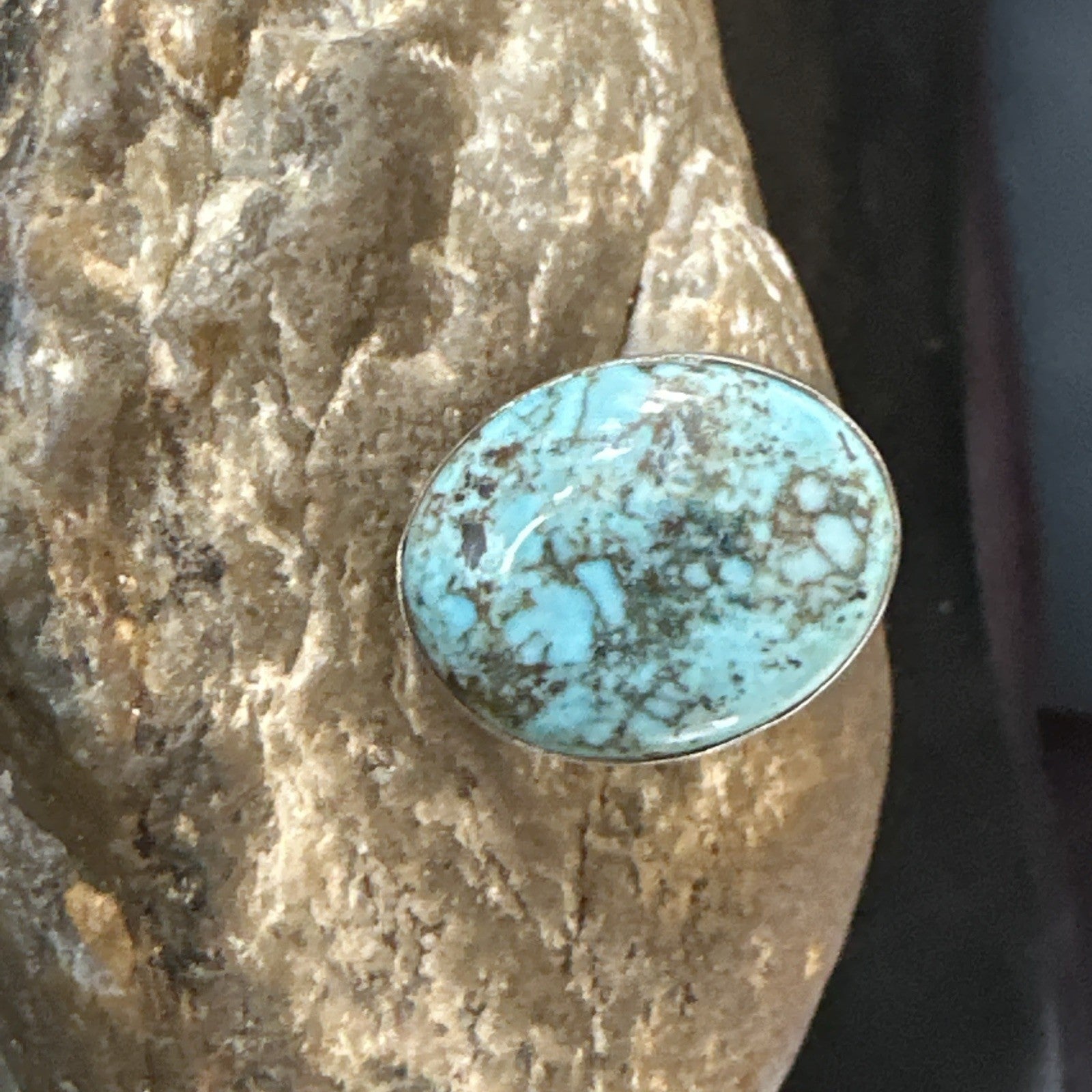 Blue Turquoise#8 Southwestern Sterling Silver Ring Size 8 19747