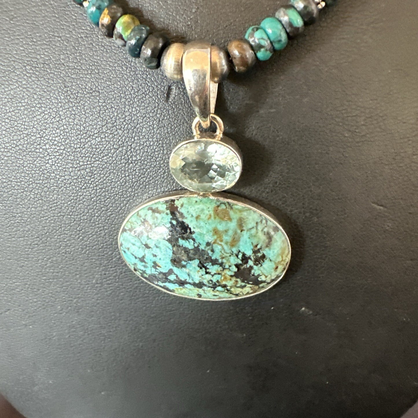Mens Blue Spiderweb Turquoise Pendant Navajo Sterling Silver Necklace 18063
