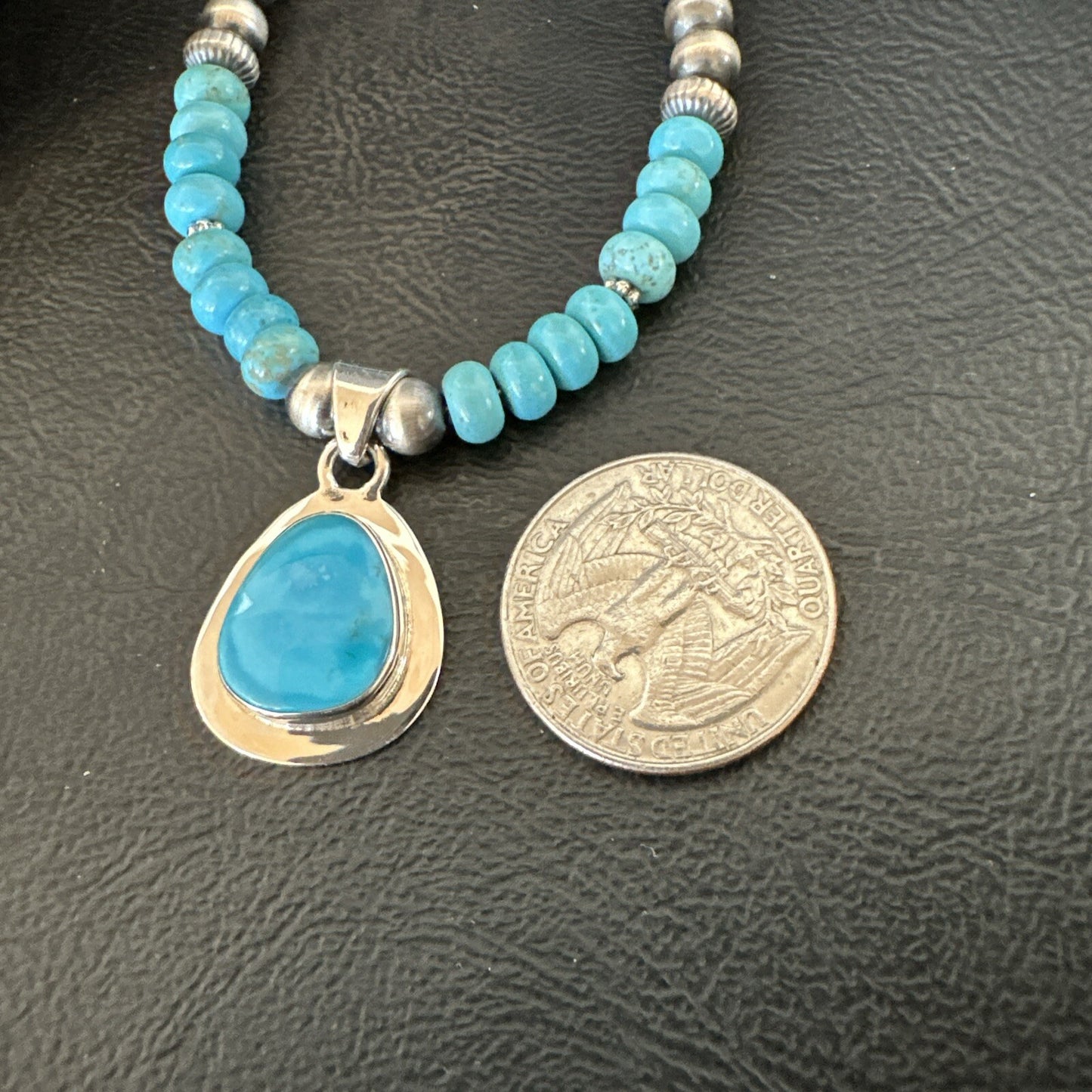 Mens Blue Kingman Turquoise Pendant Navajo Sterling Silver Necklace 21" 18111
